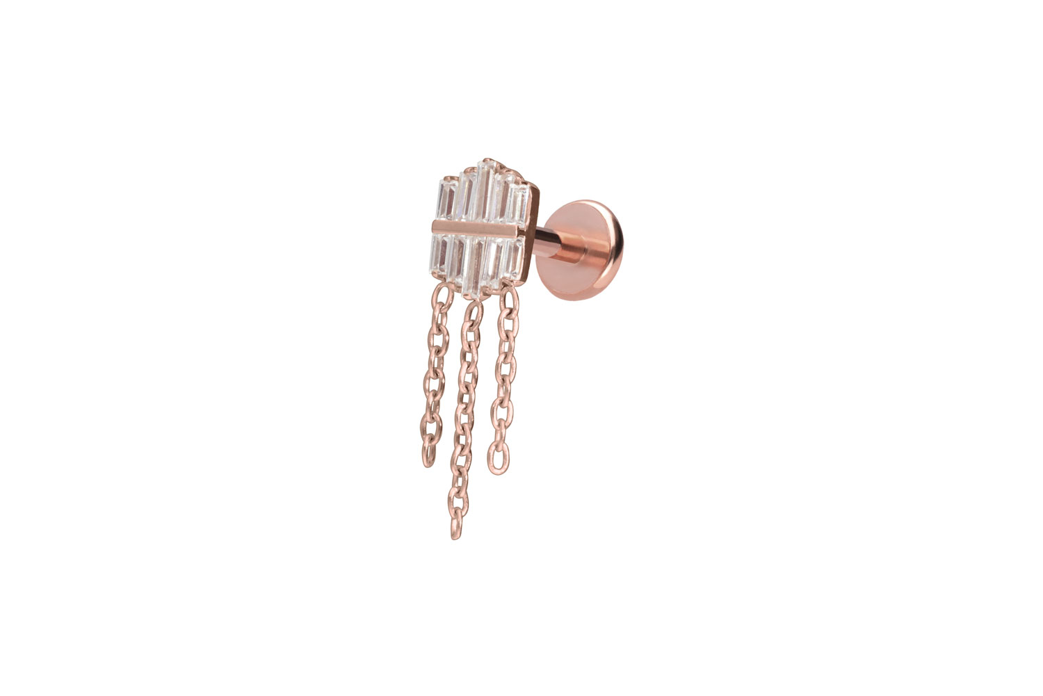 Titan Labret Piercing mit Push Fit KRISTALLSCHILD + 3 KETTEN